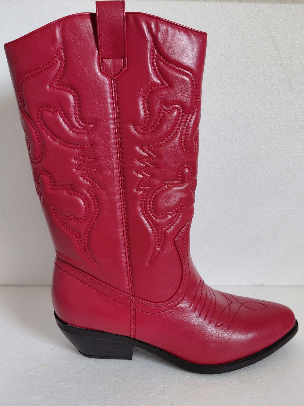 Soda Red Western-Style Heeled Cowboy Boots